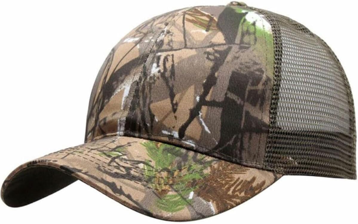 RALSPEC Woodland Camo Mens Meshback Baseball Cap Shooting Hat Real Leaf Oak Tree Camouflage Shooting Hunting Fishing Airsoft Adjustable Headwear