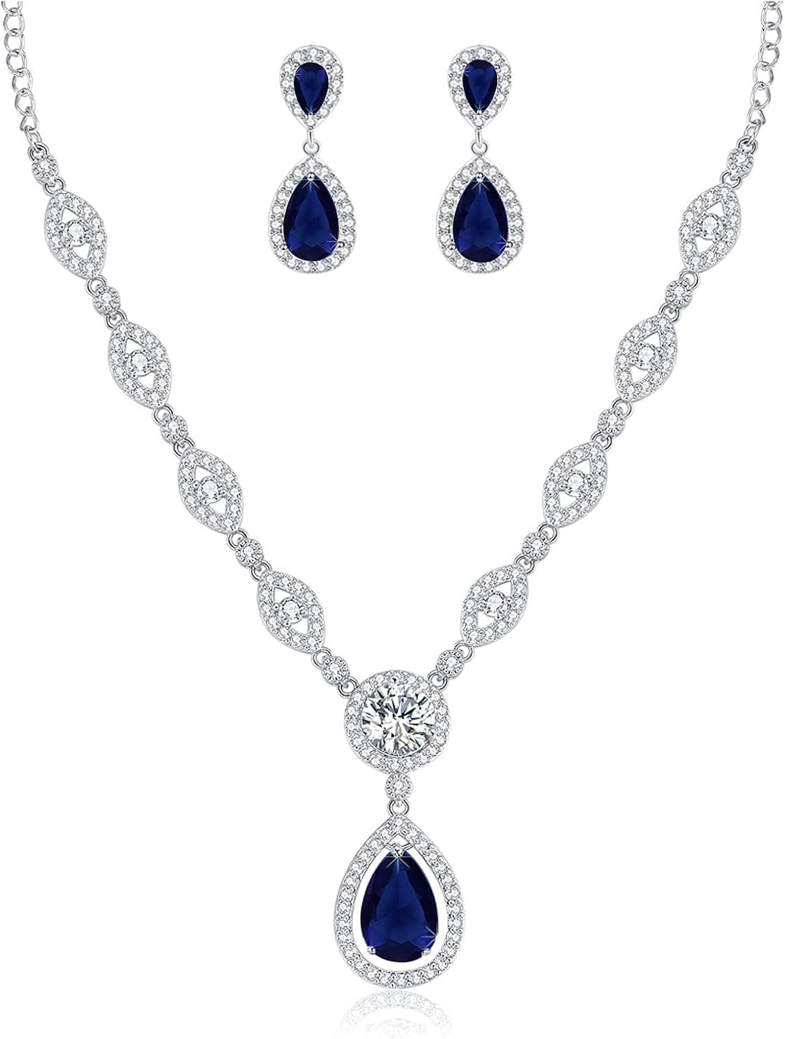 Wynn's Wedding Jewellery Set for Women - Silver Necklace and Dangle Earrings, White Gold Bridal Set With AAAAA Cubic Zirconia - Allergy Free Party Jewellery for Bride and Bridesmaid