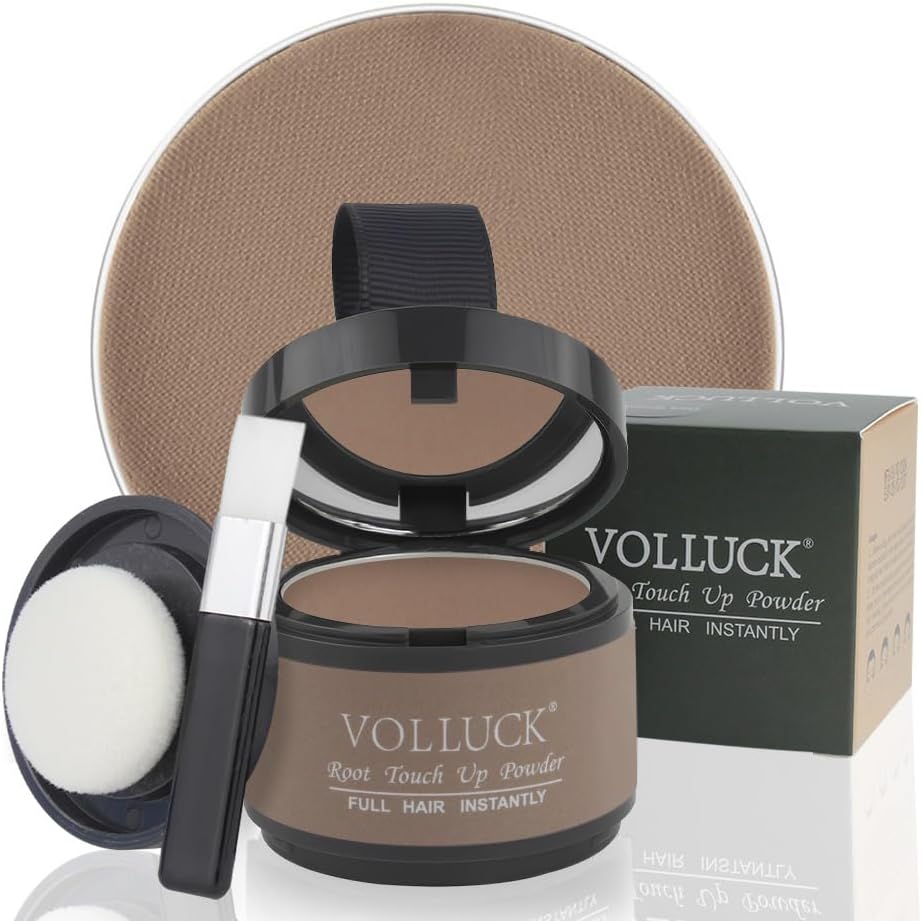 VOLLUCK Root Touch up Powder 4g – Covers Grey Roots & Conceals Thinning Hair, Hairline Powder for Men & Women – Natural Look, Easy to Use & Compact for Quick Touch Ups (Light Brown)