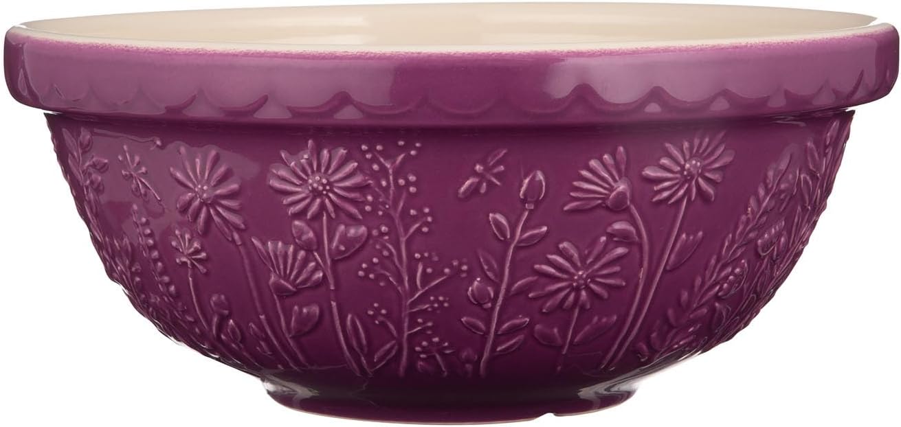 Mason Cash in The Meadow Size 18 Mixing Bowl 26cm | 2.7 Litre Floral Embossed Earthenware Bowl for Dough, Pastry & Cake Mixes | Dishwasher Safe
