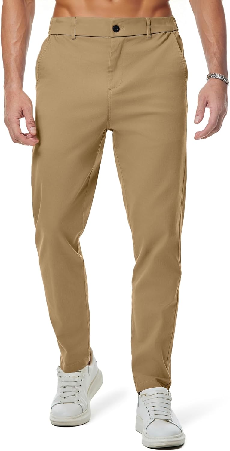 Elegancity Mens Chino Trousers Slim Fit Tapered Leg Dress Pants Cotton Twill Chinos Smart Casual Stretch Pants with Pockets