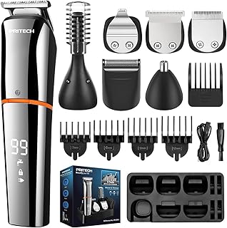 PRITECH Beard Trimmer for Men, 6 in 1 Beard Trimmer Kit, Electric Beard Trimmer with Hair, Precision, Body, Nose, Foil Razor, Grooming Kit Waterproof IPX6 (Silver)