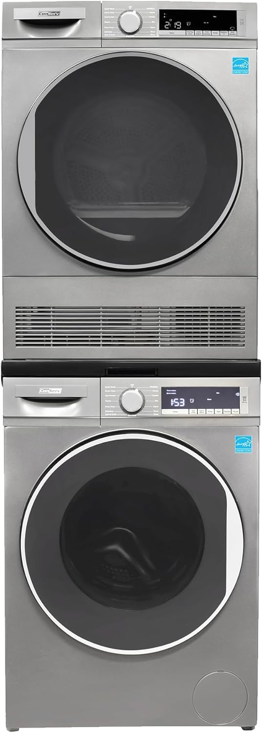 Conserv 2.2 cf 120 V Washer & 4 Cf 220V Condensing Dryer Made in Europe (Titanium + Stacking kit)