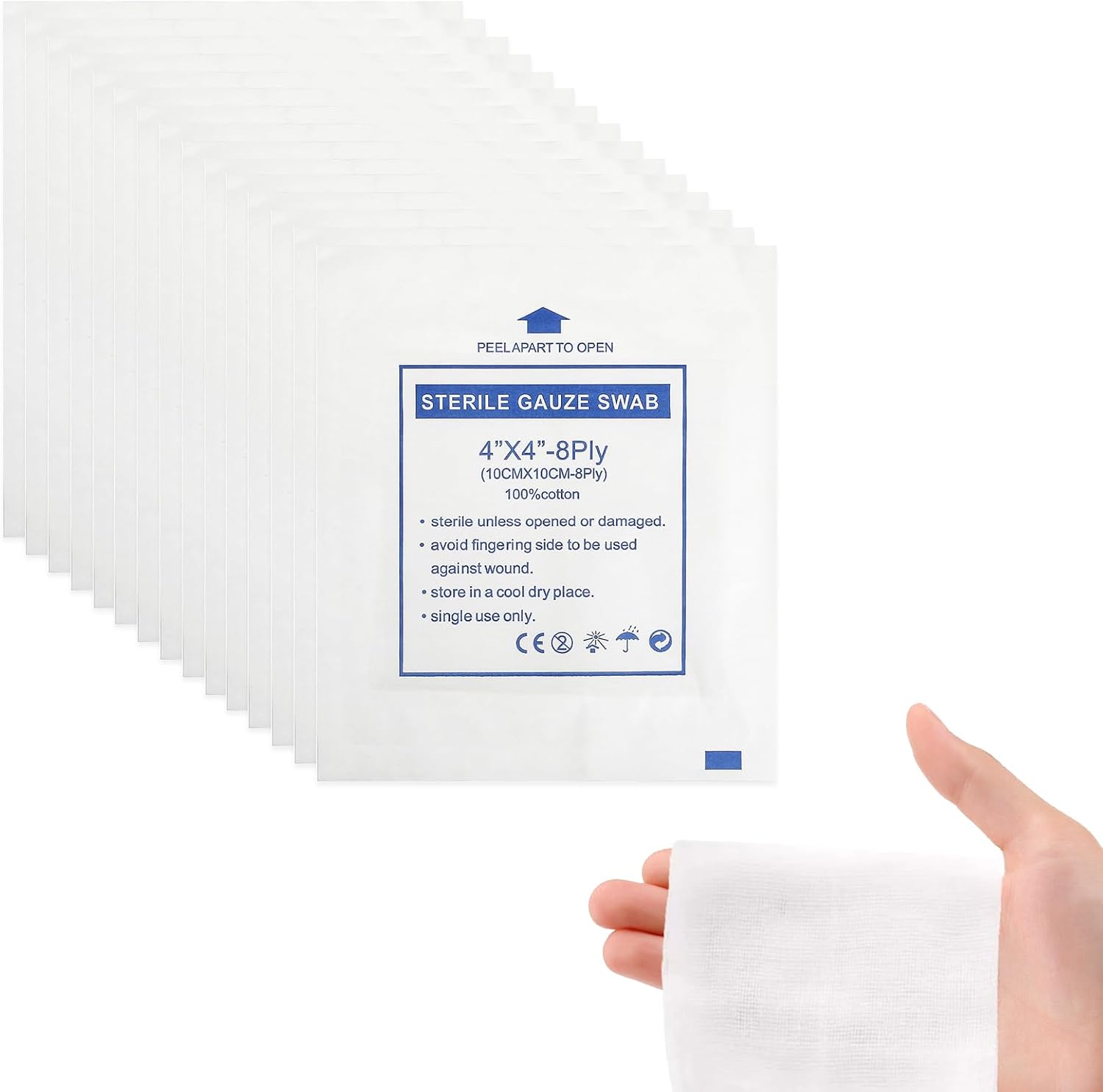 50 Pcs Sterile Gauze Pads 10cm x 10cm – Individually Wrapped Cotton Gauze Swabs, Soft Sterile Gauzes Dressings for Wounds, First Aid, Home, Travel, Outdoor Use