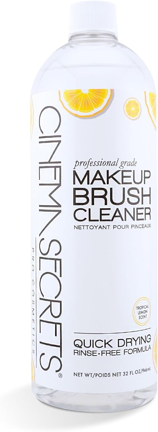 Cinema Secrets Original Makeup Brush Cleaner Solution - Professional Cleanser for Makeup Brushes - Quick-Drying, Rinse-Free Formula - Removes Stubborn Waterproof Make Up - Lemon (32 fl oz)