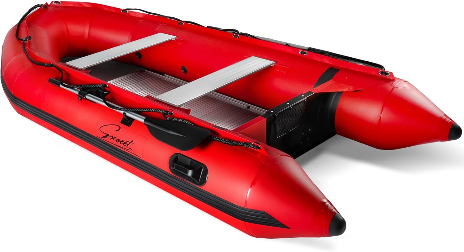 EXOCET Inflatable Dinghy Boat 5-8 Person, PVC Composite, Aluminum Stern Plating and Aluminum Floor, V-Shaped Hull, 4 Air Chambers, Quick Inflation, Inflatable Boat for Adults