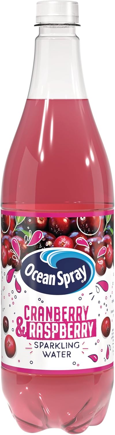 Ocean Spray Pink Cranberry and Raspberry Sparkling Water - 1L - Fruit Flavoured Beverage - Made with Sparkling Water - Low Calorie Soft Drink