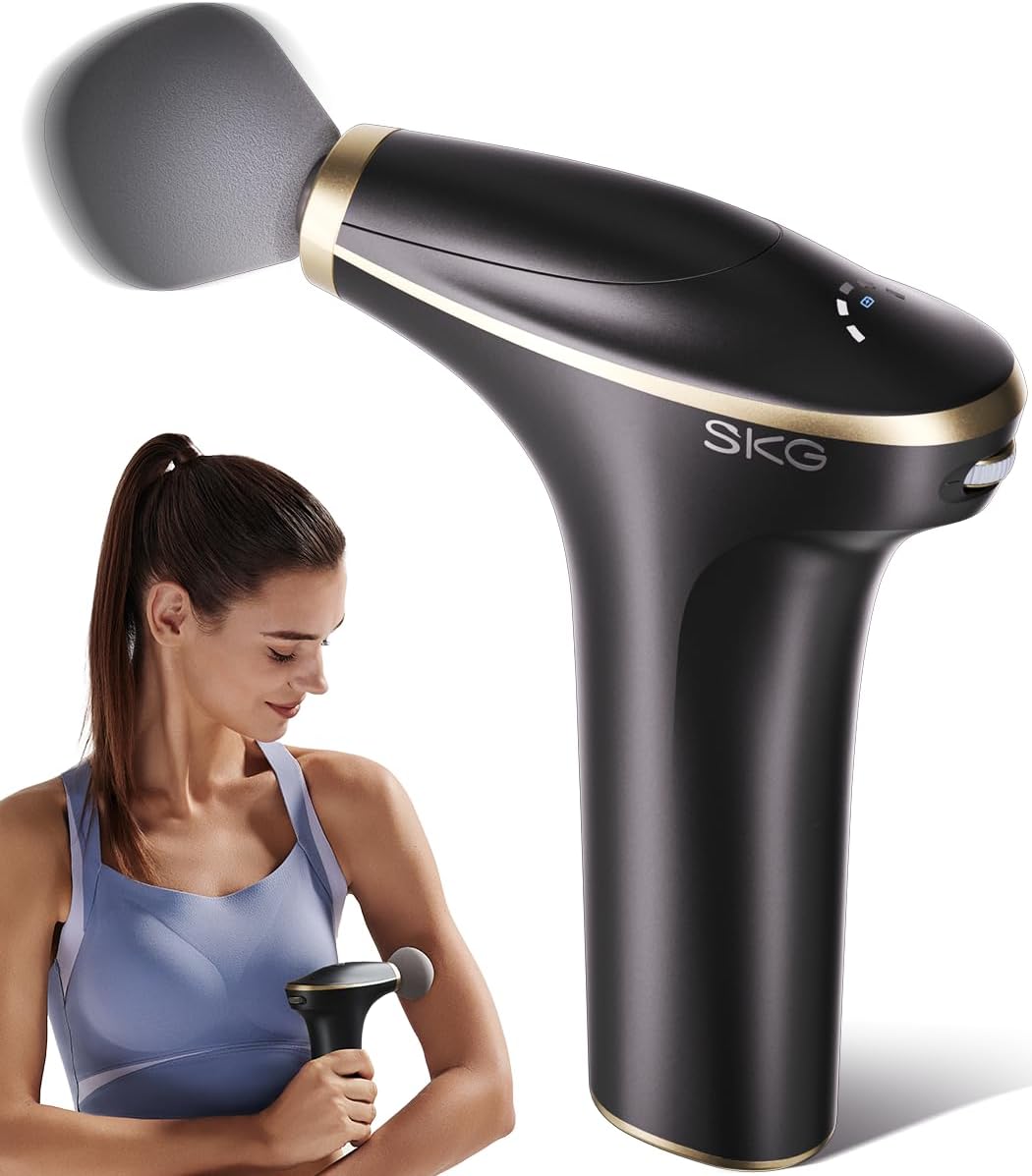 SKG Mini Massage Gun Deep Tissue for Women Men, FSA and HSA Eligible Birthday Gift for Women Men, 10mm Portable Percussion Massage Gun with Carry Bag, Handheld Muscle Massager for Pain Relief, FS700