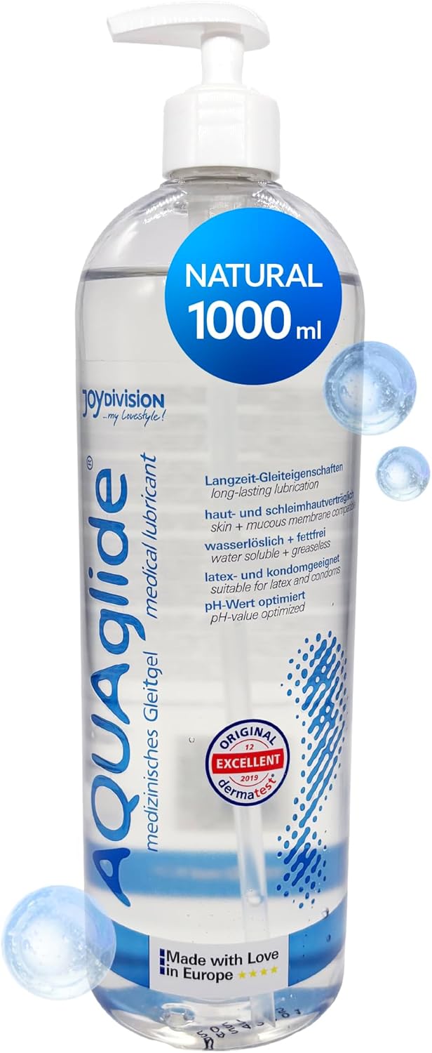 Joydivision Original AQUAglide 1000 ml Lubricant Natural, Crystal Clear & Vegan Lubricant, pH-Optimized and Latex Condom Compatible.
