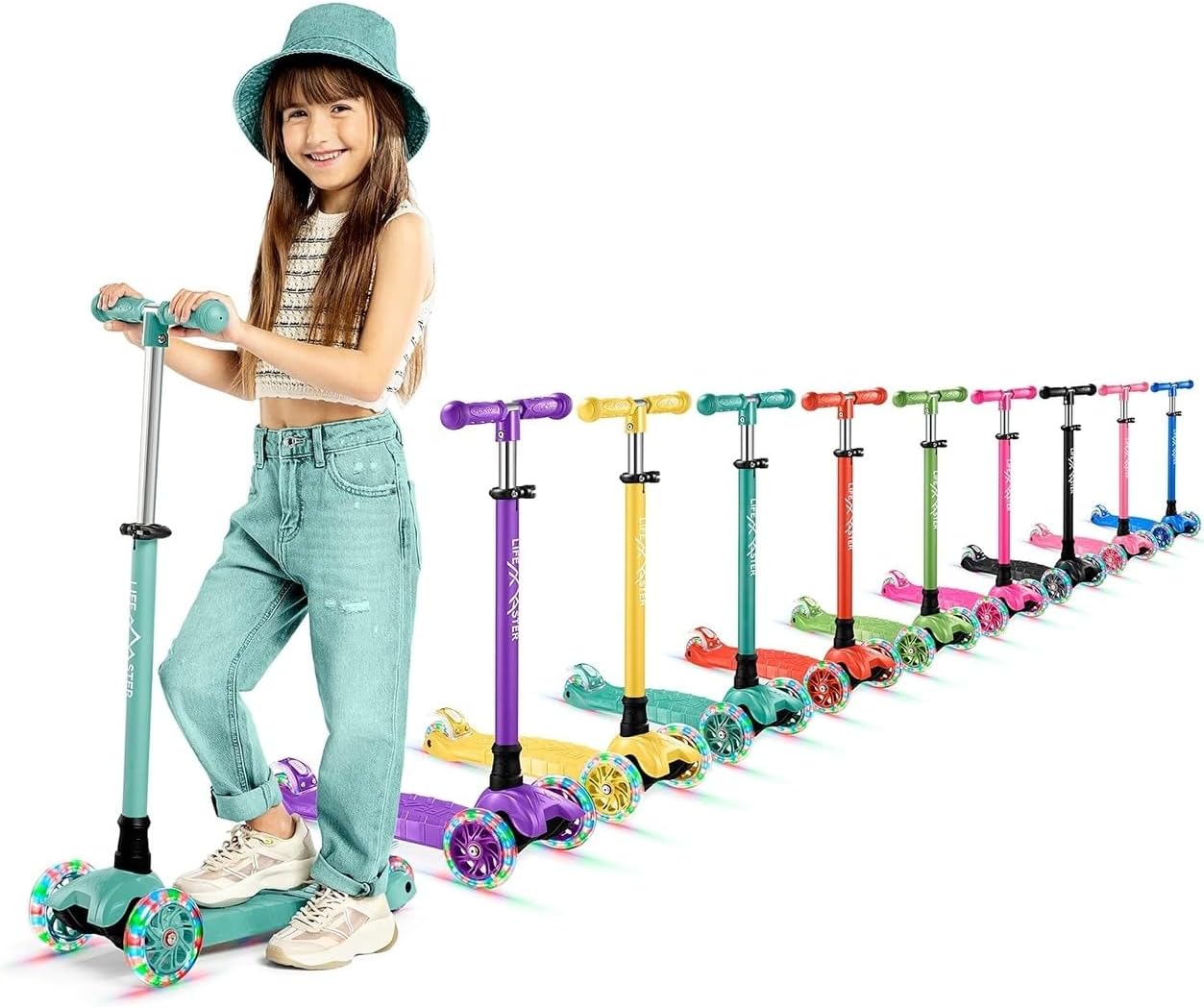 Mini 3-Wheel Kids Scooter with Multi-Color Wheel Lights – 4-Height Adjustable Handlebar, Wide Anti-Slip Deck, Child Safety Certified, Boys & Girls Ages 2+ Supports Up to 110 lbs