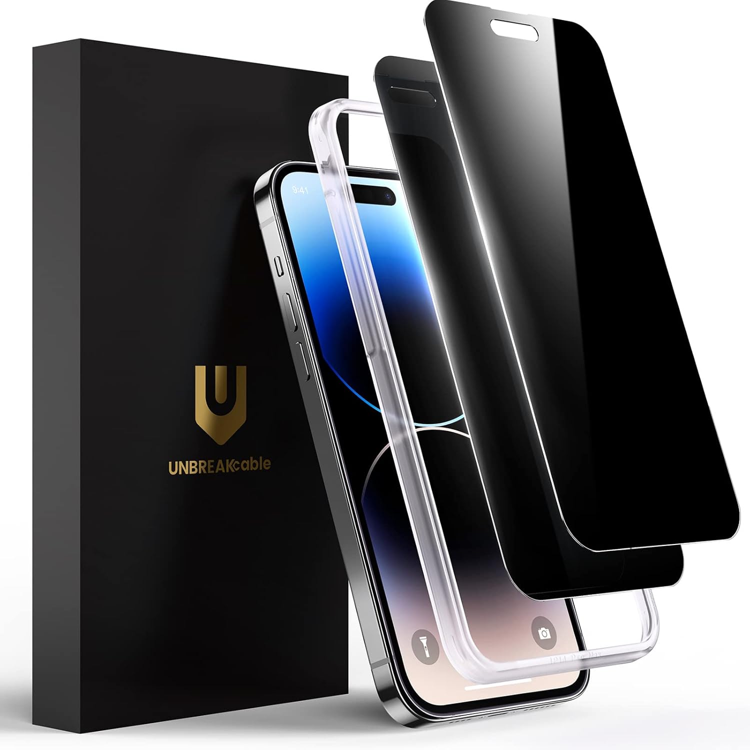 UNBREAKcable Privacy Screen Protector for iPhone 14 Pro, Shatterproof Tempered Glass [True 28°Anti Spy] [9H Hardness] [Easy Installation Frame] Private Protector for iPhone 14 Pro 6.1" -2 Pack