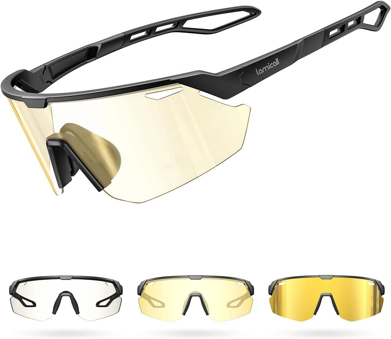 Lamicall Photochromic Sports Sunglasses for Men Women - UV400 Protection Cycling Glasses for Running Driving Hiking Ski with 28g Lightweight TR90 Frame, Adjustable Nose Pad & Bendable Temples