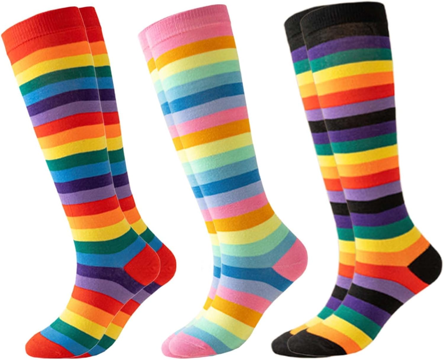 3 Pairs Rainbow Socks Set, Long Socks Women, Knee High Socks for Women