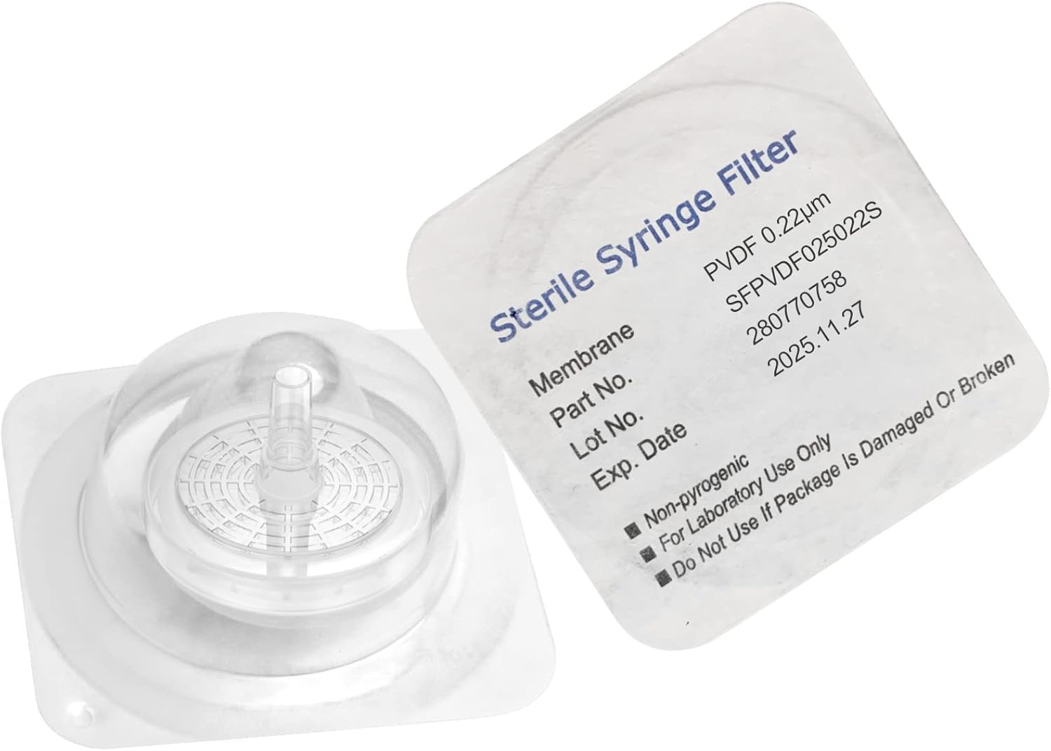Biomed Scientific Sterile Syringe Filters Hydrophobic PVDF 25 mm Diameter 0.22 um Pore Size Individually Packaged 100/pk