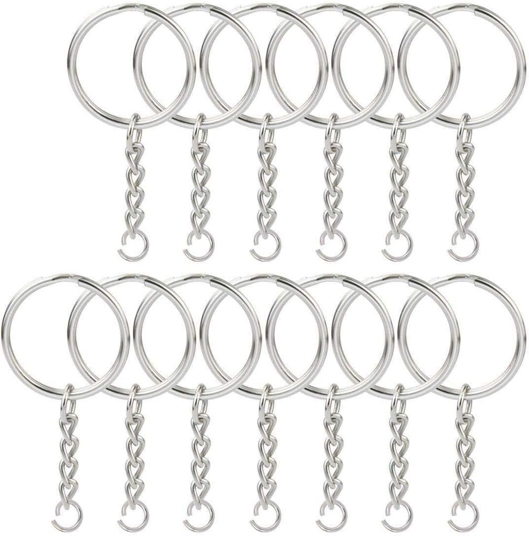 150 Pcs NANSSY 1 Inch/25mm Split Keyrings with Chain Silver Keychain Ring, Key Chains Rings Parts with Open Jump Ring and Connector.