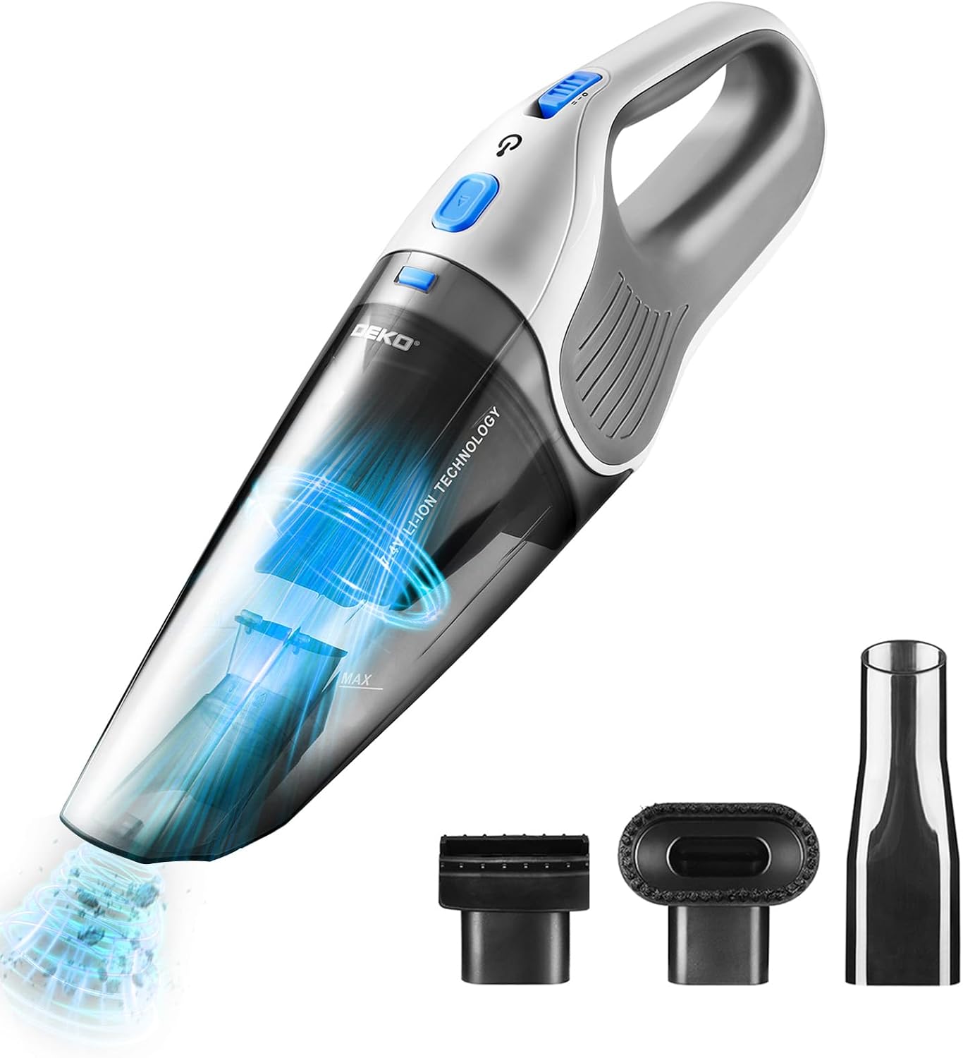DEKOPRO Cordless Handheld Portable Vacuum Cleaner, Small Rechargeable with 8000PA Powerful Suction, Car Vacuum with Multi Accessories to Clean Home, Pet Hair and Car, White