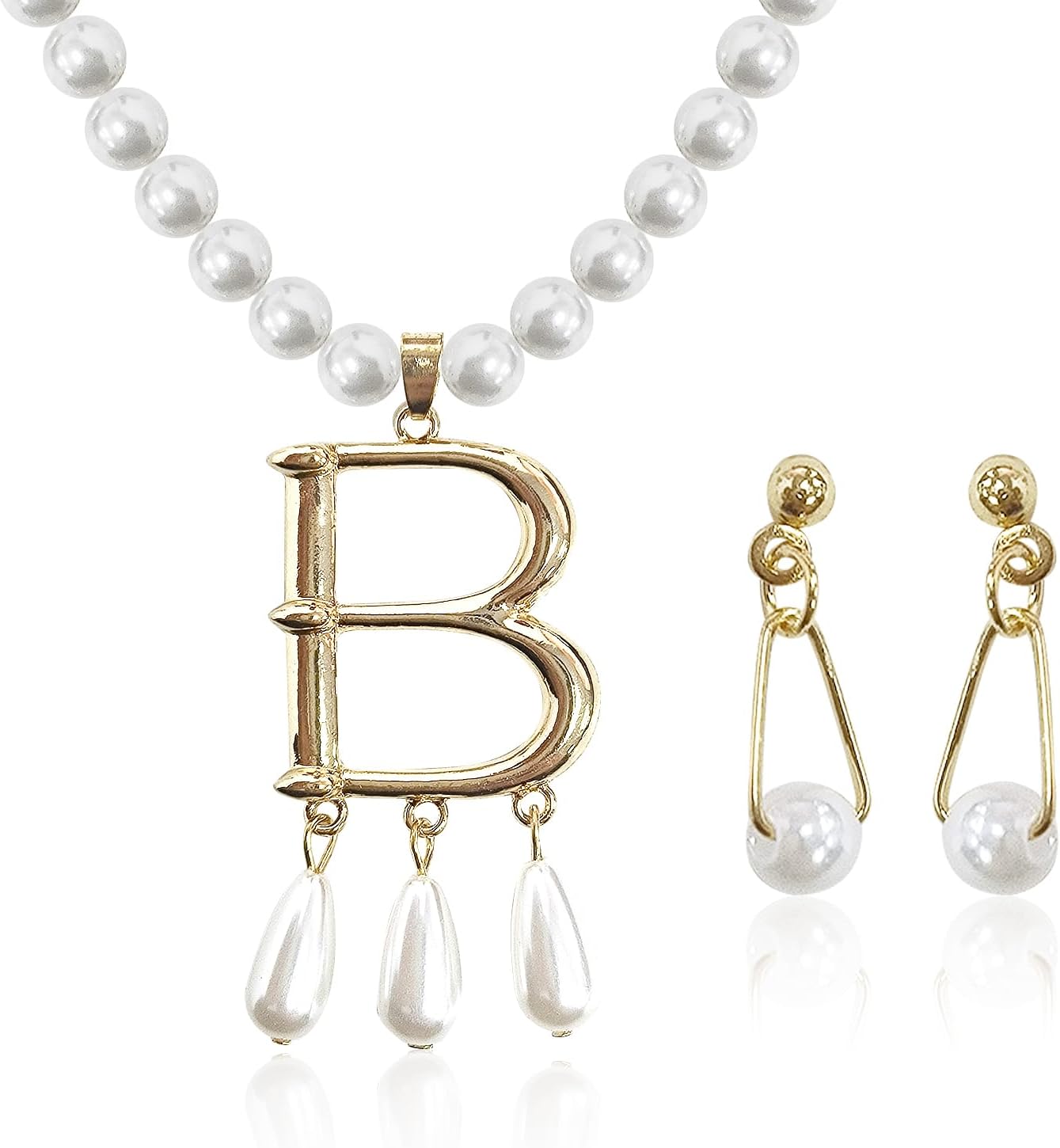 1 Piece of Alphabet Pearl Necklace and 1 Pair of Pearl Earrings, Pearl Necklace for Women, Artificial Jewelry, Clothing Accessories, Jewelry Jewelry, Exquisite and Elegant Jewelry, Jewelry Set