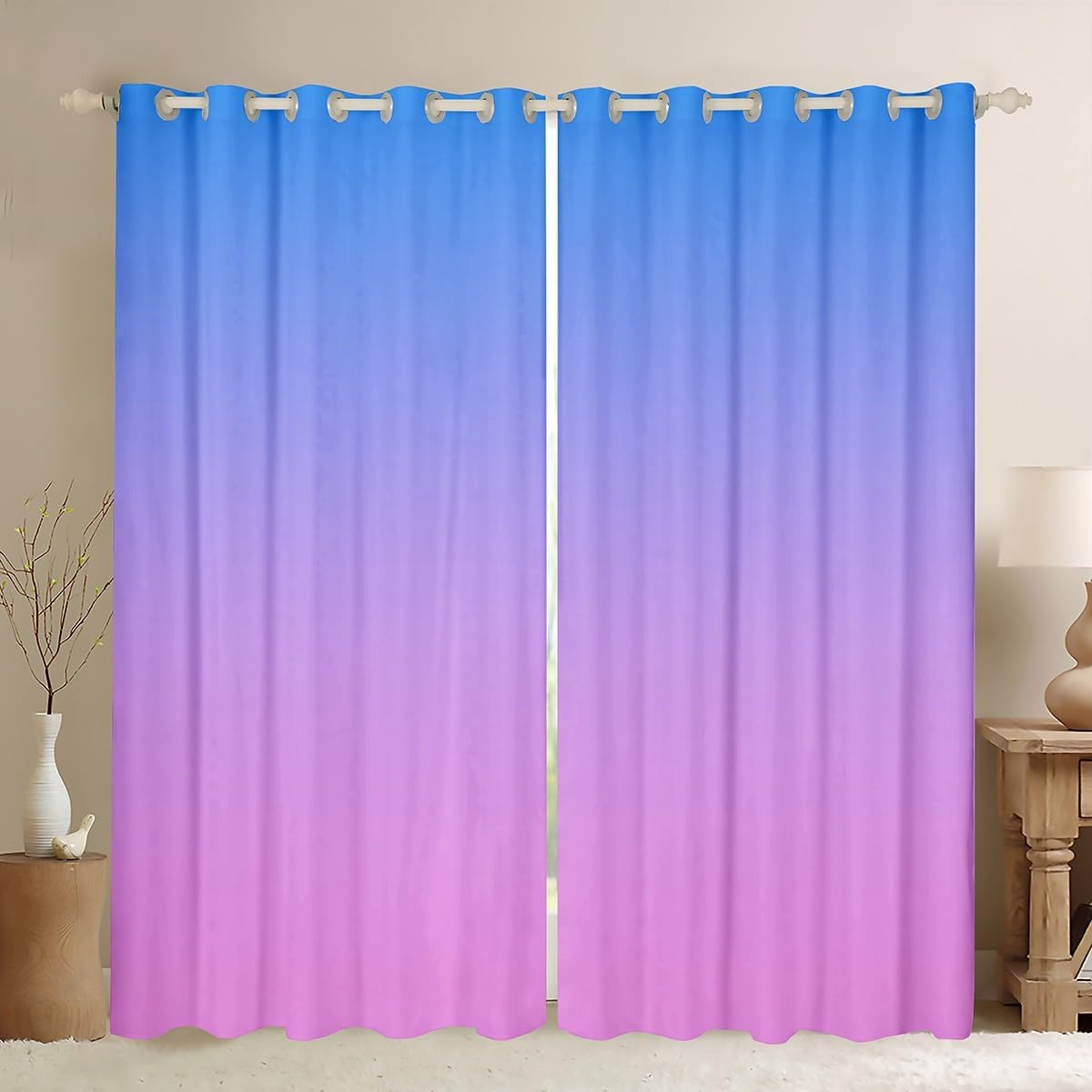 Homemissing Ombre Blackout Curtains(30%-50%) Pink Window Curtains for Kids Rainbow Window Dreapes Blue Pink Ombre Window Treatments W52*L63