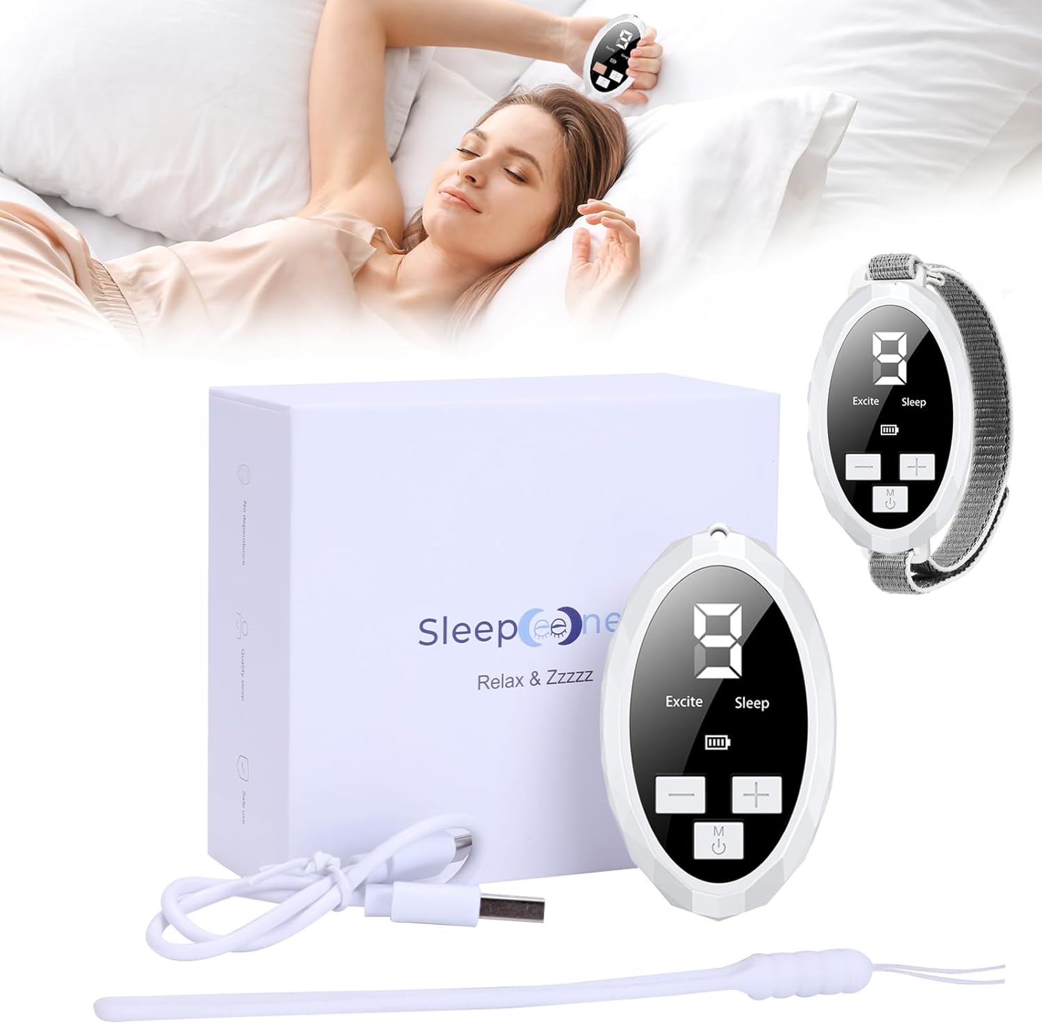 Sleep Aid Device for Adults Vagus Nerve Stimulator Portable USB Charging Micro-Current Sleep Maintenance Device with Adjustable Shoulder Strap