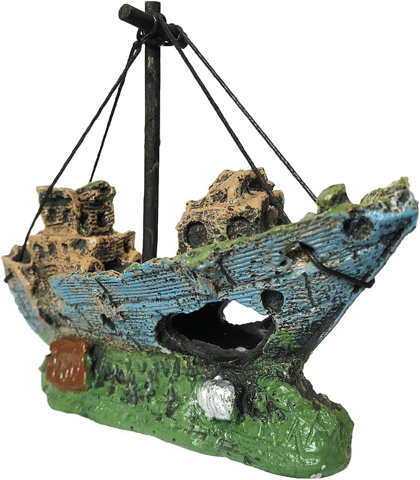 SLOCME Aquarium Resin Boat Ornament - Fish Tank shipwreck decorations Sunken Ship Ornament,Aquarium Ornament for Freshwater Saltwater Tanks