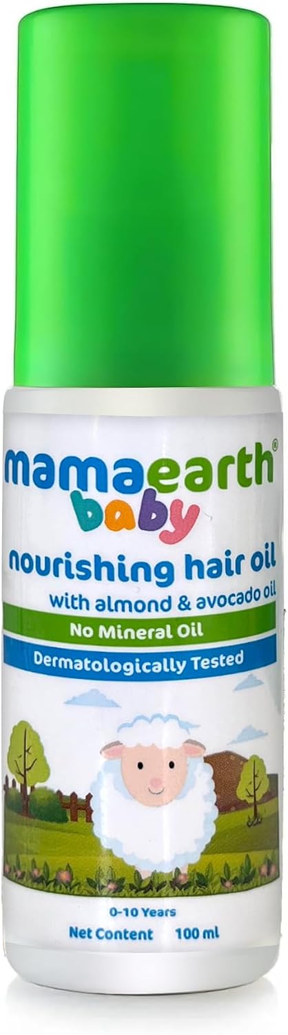 Mamaearth Nourishing Baby Hair Oil with Almond & Avocado 100ml | Baby hair oil formulated with almond and avocado oils.