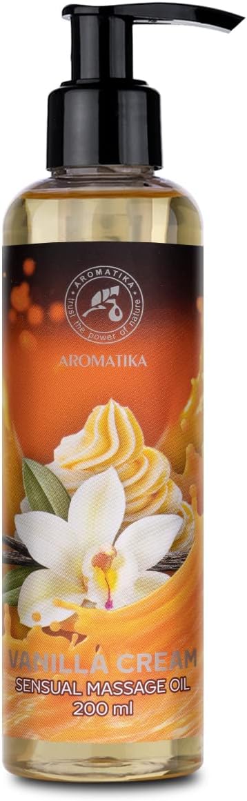 Vanilla Cream Sensual Massage Oil - 200ml - Edible & Kissable Massage Oil - Blend of Almond and Grapeseed Oils - Body Oil for Him & Her - for Couples - Relaxing Massage Oil