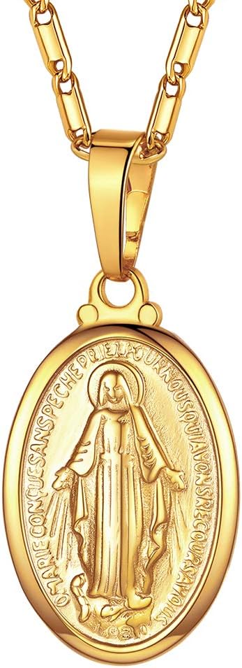 Suplight Virgin Mary Necklace for Women Girls, Sterling Silver/Gold Plated Oval Pendant, Religious Jewellery for Christ, with Gift Packaging