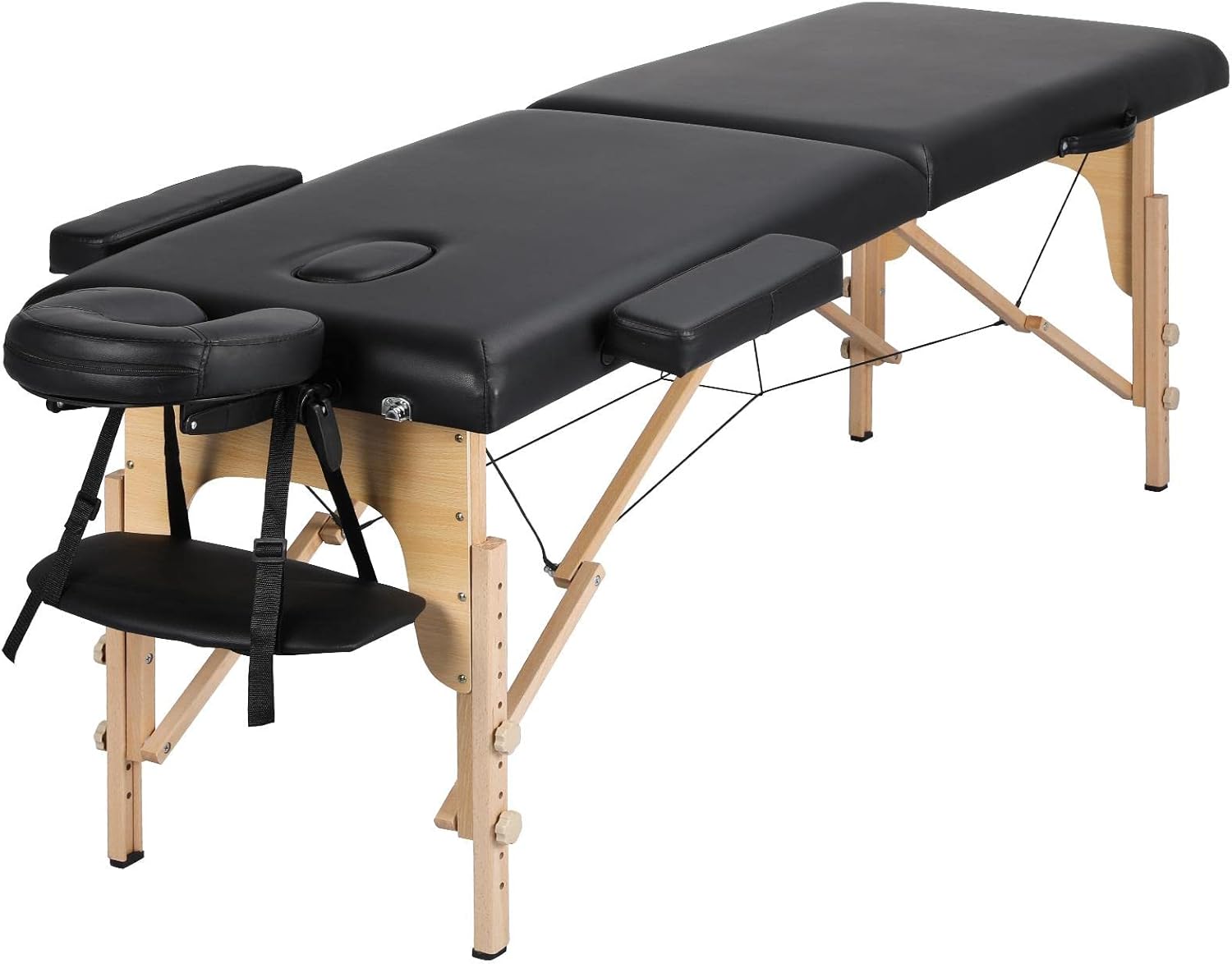 Yaheetech Portable Massage Table Folding Spa Beauty Bed Lightweight Tattoo Therapy Couch Wooden 60 cm Width 2 Section Black