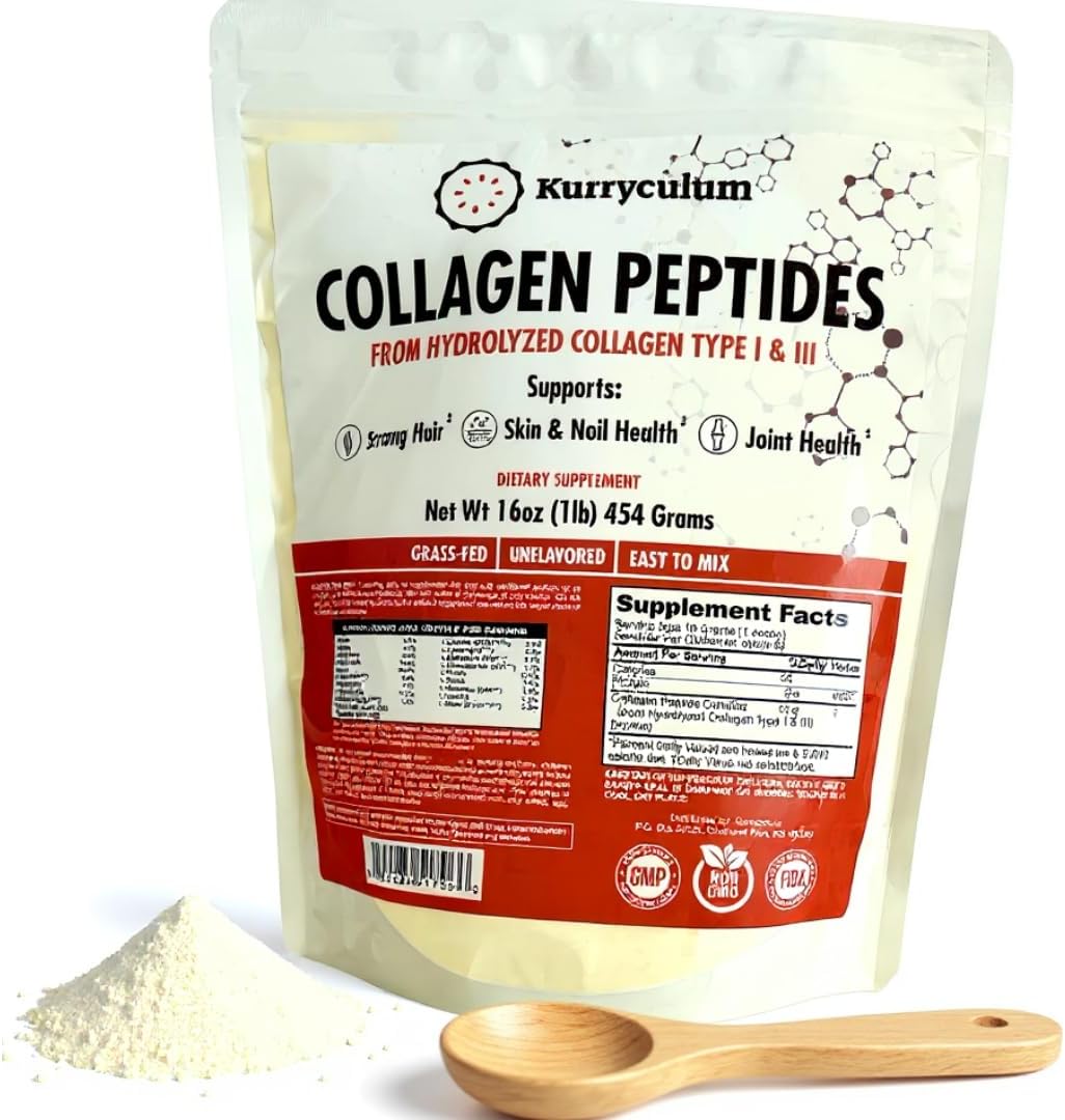 Collagen Peptides Powder - Naturally-Sourced Hydrolyzed Collagen Powder - Hair, Skin, Nail, and Joint Support - Type I & III Grass-Fed Collagen Supplements for Women and Men - 41 Servings - 16oz