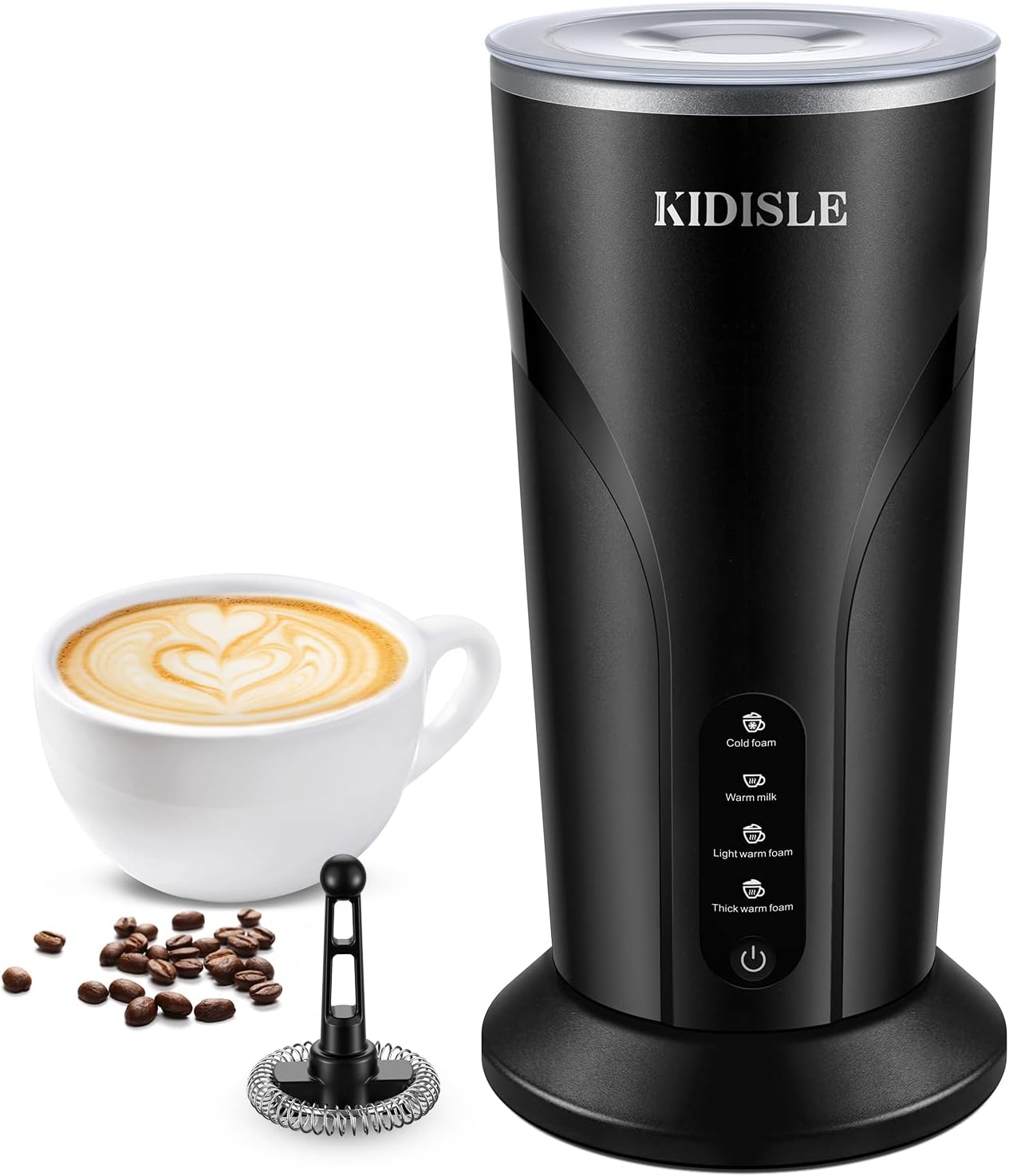 4-in-1 Milk Frother and Steamer, Electric Milk Steamer with Keep Warm Function, Automatic Warm and Cold Foam Maker for Coffee, Latte, Hot Chocolate, Cappuccinos, Macchiato, Black