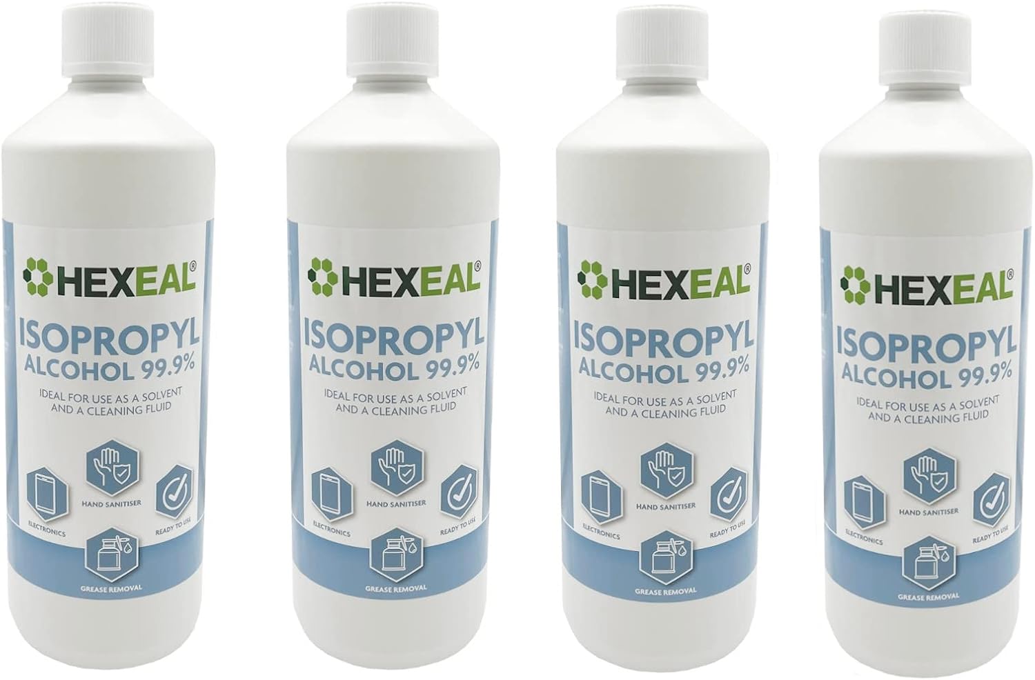 Hexeal 99.9% Isopropyl Alcohol 4L – 4 x 1L IPA for Sanitising & Cleaning
