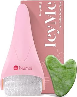 BAIMEI IcyMe Ice Roller for Face Women and Gua Sha Facial Tool Set, Ice Face Roller Reduces Puffiness, Relieves Migraines, Skin Care Tools, Self Care Gift for Women - Pink