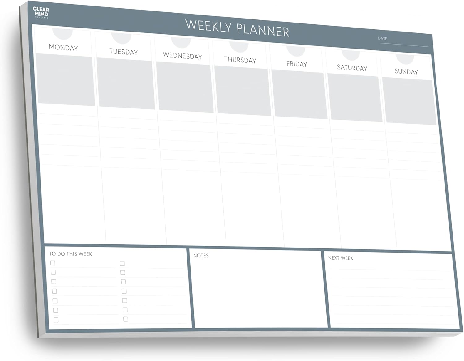 Weekly Planner Desk Pad - Clear Mind Concepts® - 52 Tear-Off Sheets - Undated Weekly Organiser Pad - To Do List, Desk Calendar for Productivity - Large A3 Size