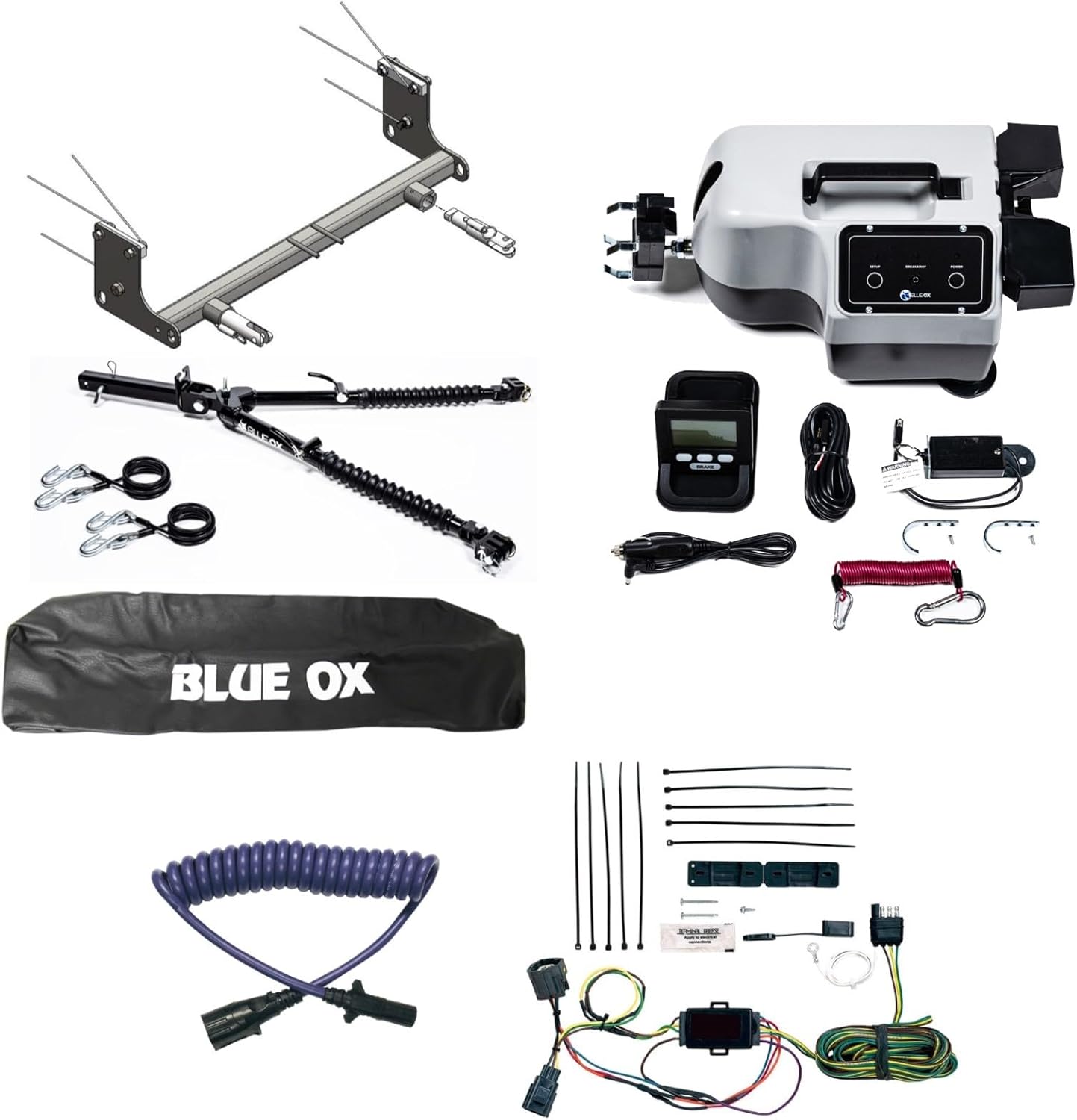 Blue Ox Alpha 2 Tow Bar & Baseplate Combo with EZ Light Wiring Harness Kit & Patriot Brake System fits 2007 2018 Jeep Wrangler JK Decal | BX1126 BX7380 BX88206 BX8875 BX88285 BRK2022