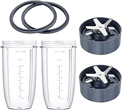 Replacement Parts for Nutribullet 32OZ Cups 2Pcs and 2 Rubber Gaskets 2Pcs Replacement Extractor Blade Compatible with NutriBullet 600W/900W Blenders (6 PCS)