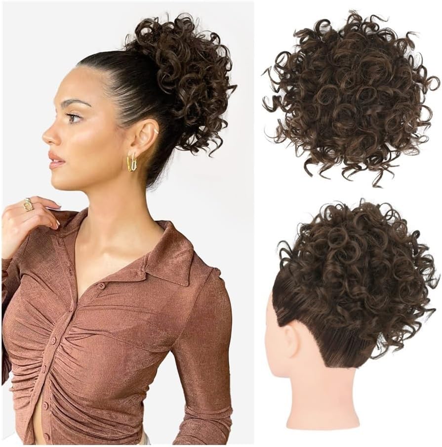 Messy Bun, Women’s Messy Curly Hair Bun Synthetic Drawstring Wig Accessories,Bun for Hair(Dark brown)