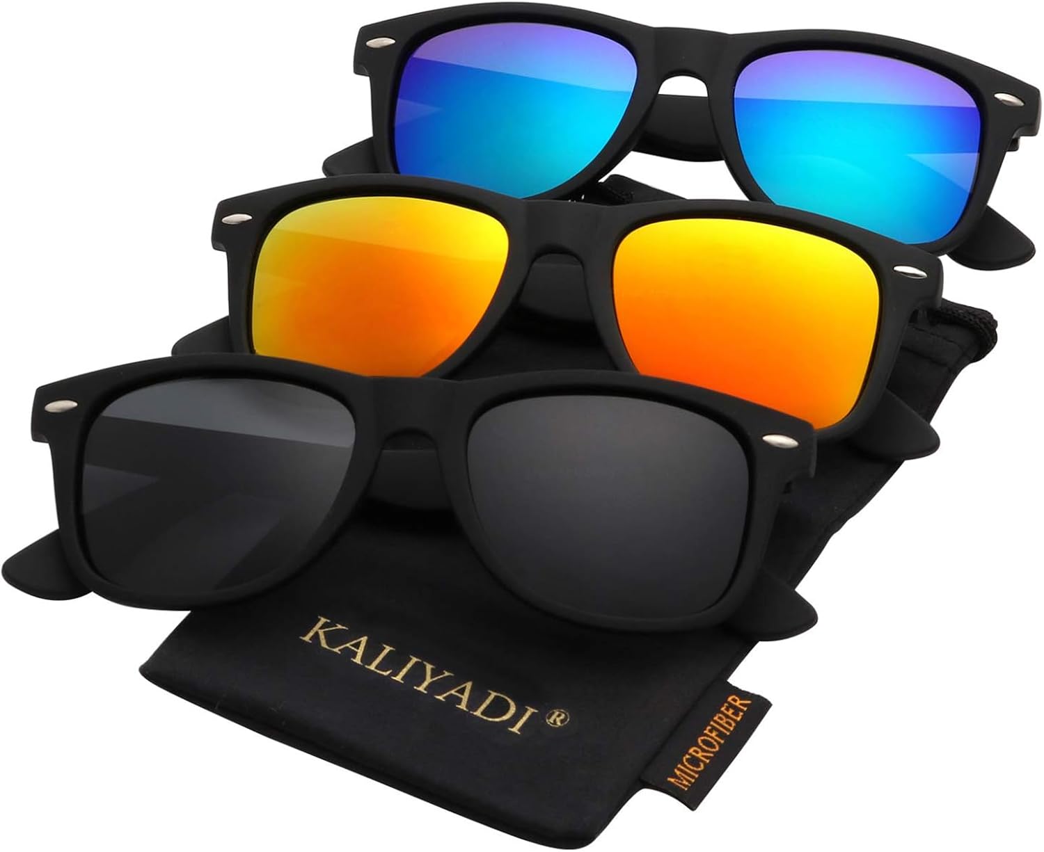 KALIYADI Polarized Sunglasses for Men and Women Matte Finish Sun glasses Color Mirror Lens UV Blocking (3 Pack)