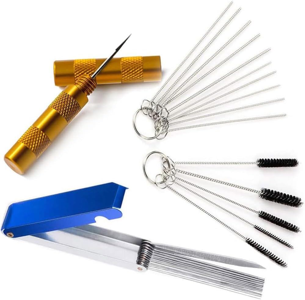 Carburetor Cleaning Kit -13 Cleaning Wires Set + 10 Cleaning Needles + 5 Nylon Brushes + 1 Sharp Pick for Welder Carb Chainsaw Spray Guns Torch Tips Firing Hole Stove Burner Holes