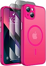 SEXYMOM Magnetic for iPhone 13 Case with Privacy Screen Protectors X2 - Upgraded Camera Protection - Compatible with Magsafe,21ft Drop Tested,Slim Fit Translucent Matte Phone Case - Hot Pink
