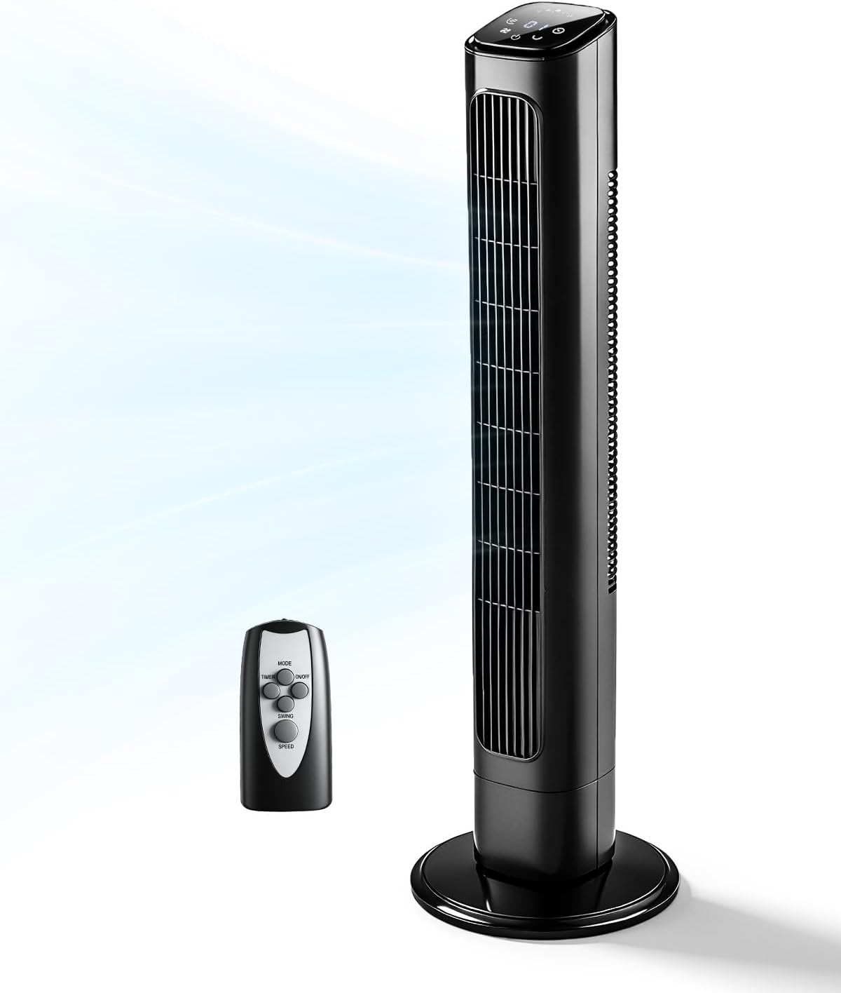 Winado 36" Bladeless Tower Fan for Cooling Home Office Bedroom, Black | Ultra-Quiet, Portable Floor Fan with Remote Control, LED Display, Adjustable 90° Oscillating, 3 Speeds, 3 Modes & 9H Timer