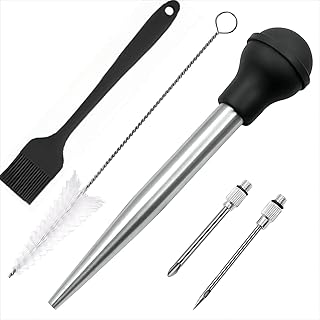 Turkey Bsater, Stainless Steel Turkey Baster Silicone Bulb with 2 Marinade Injector Needles and 2 Brush for Cooking Easy Clean and Dishwasher Safe Color Black