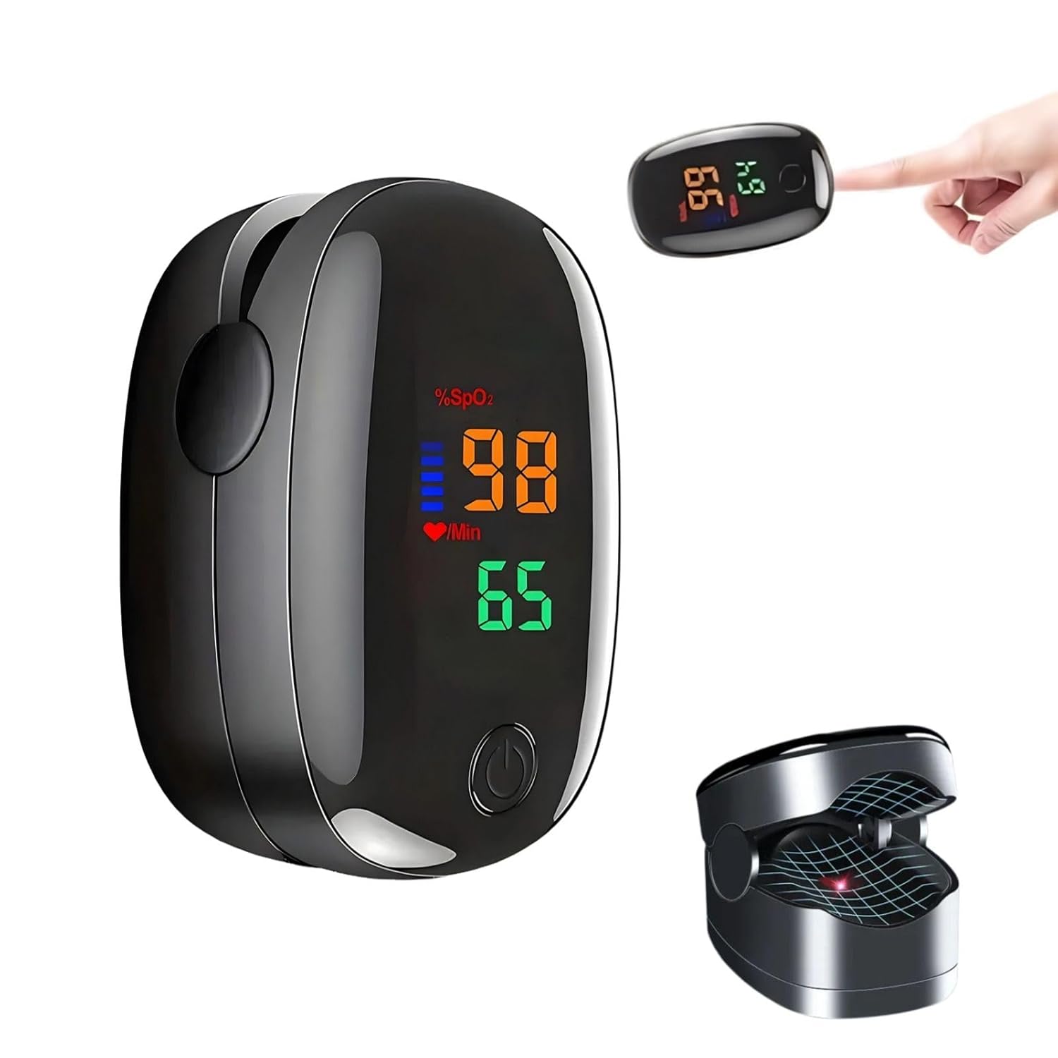 No-Prick Finger Tip Blood Sugar Monitor for Home & Travel Portable Use - 2025 Advanced Checker with Smart LED Display, Black, 1 Pcs