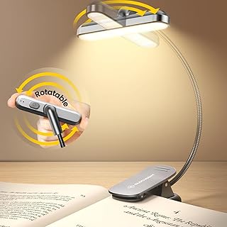 Glocusent Rotatable Book Light for Reading in Bed with 22 LED, 5 Brightness Reading light with Timer, Stepless Dimming & Color Adjust, 1000mAh Rechargeable Clip on Light, up to 100hrs, for Book Lovers