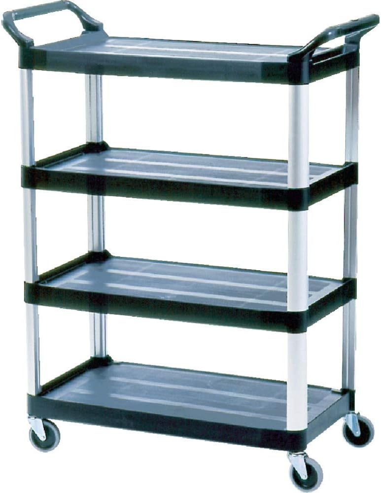 Rubbermaid Commercial Products Heavy Duty 4-Shelf Rolling Service/Utility/Push Cart, 300 lbs. Capacity, Platinum, for Foodservice/Restaurant/Cleaning