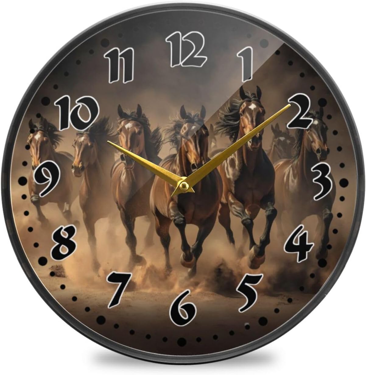 Running Horses Wall Clock 9.5 Inch Silent Non Ticking Battery Operated Analog Clocks for Office, Home, Kitchen, Bedroom, School, and Living Room Decor