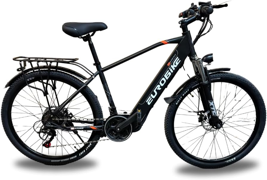 Eurobike EMTB 21 Speeds Electric Mountain Bike with 250W Motor and 36V Battery, 26 Inch Wheel, Lightweight Aluminium Frame, and Front Suspension E-Bike X7, Black