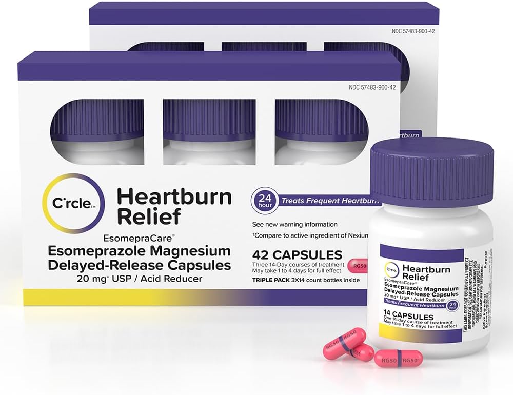 C'rcle Esomeprazole Magnesium 20mg 84 Ct - Antacid Pills Delayed-Release Capsules, Acid Reducer Pills for Heartburn Relief & Acid Reflux Medicine