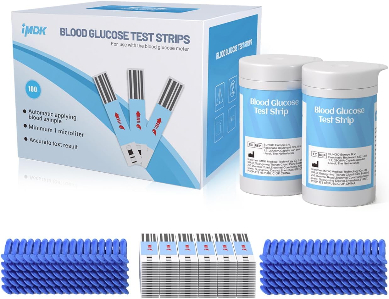 IMDK GLU-T1 Blood Glucose Test Strips for use with IMDK Diabetes Sugar Testing Meter (No Coding Required, 100 Count) White