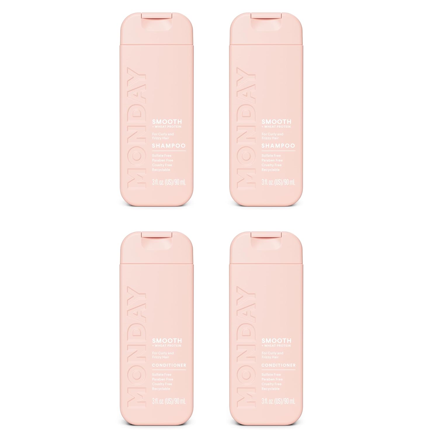 Monday Haircare Smooth Shampoo & Conditioner Travel Pack - 3oz, 90ML Travel Kit (2 x Shampoo,2 x Conditioner)