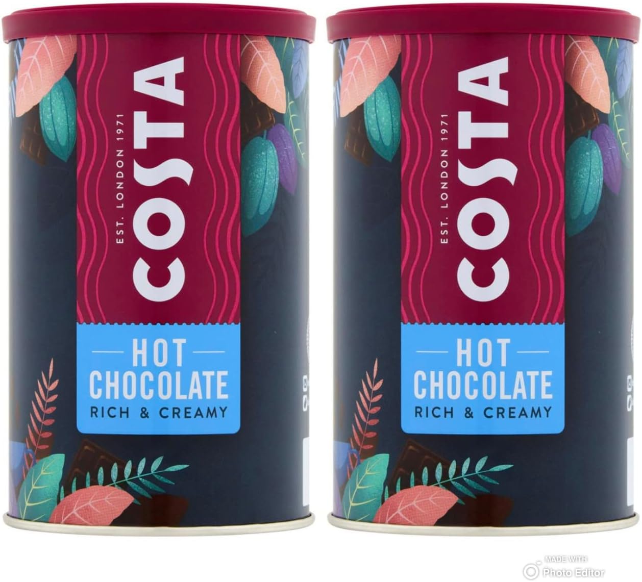 Costa Hot Chocolate Rich & Creamy Smooth With Chocolate Sprinkles Perfect Wooden Coffee Spoon The Perfect Pour 2 Tin Bundle